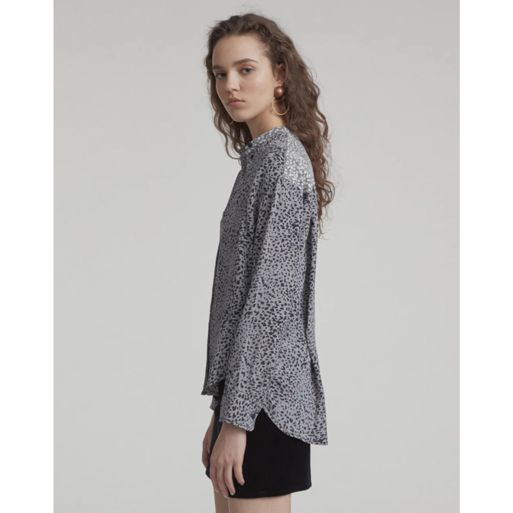 RAG & BONE Silk Animal Print Black & White Christie Shirt Blouse Top XS $395